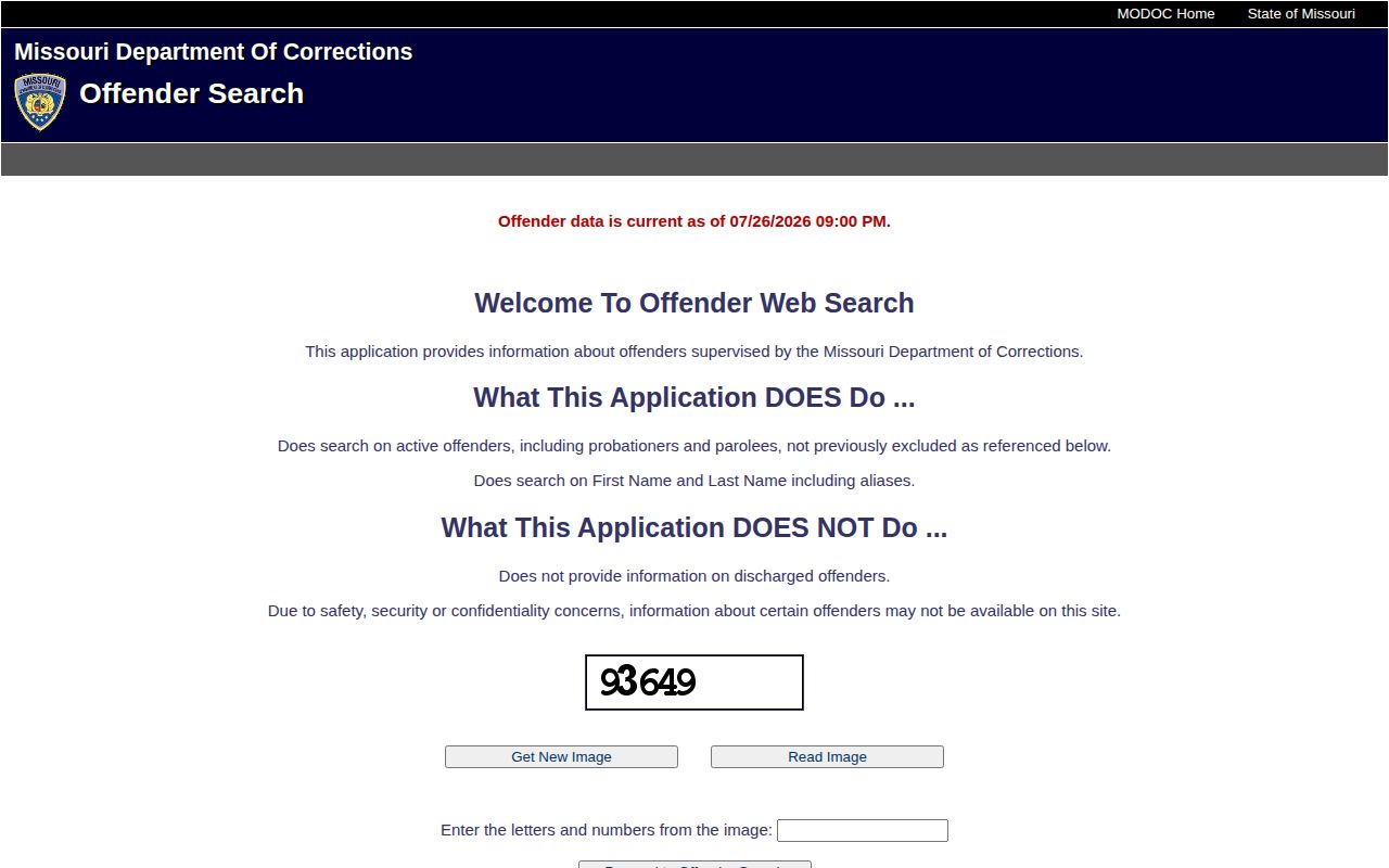 Missouri offender search active-only and discharged-offender notice