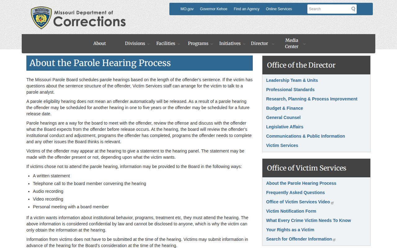 Missouri parole hearing process and decision timing for McDonald County cases